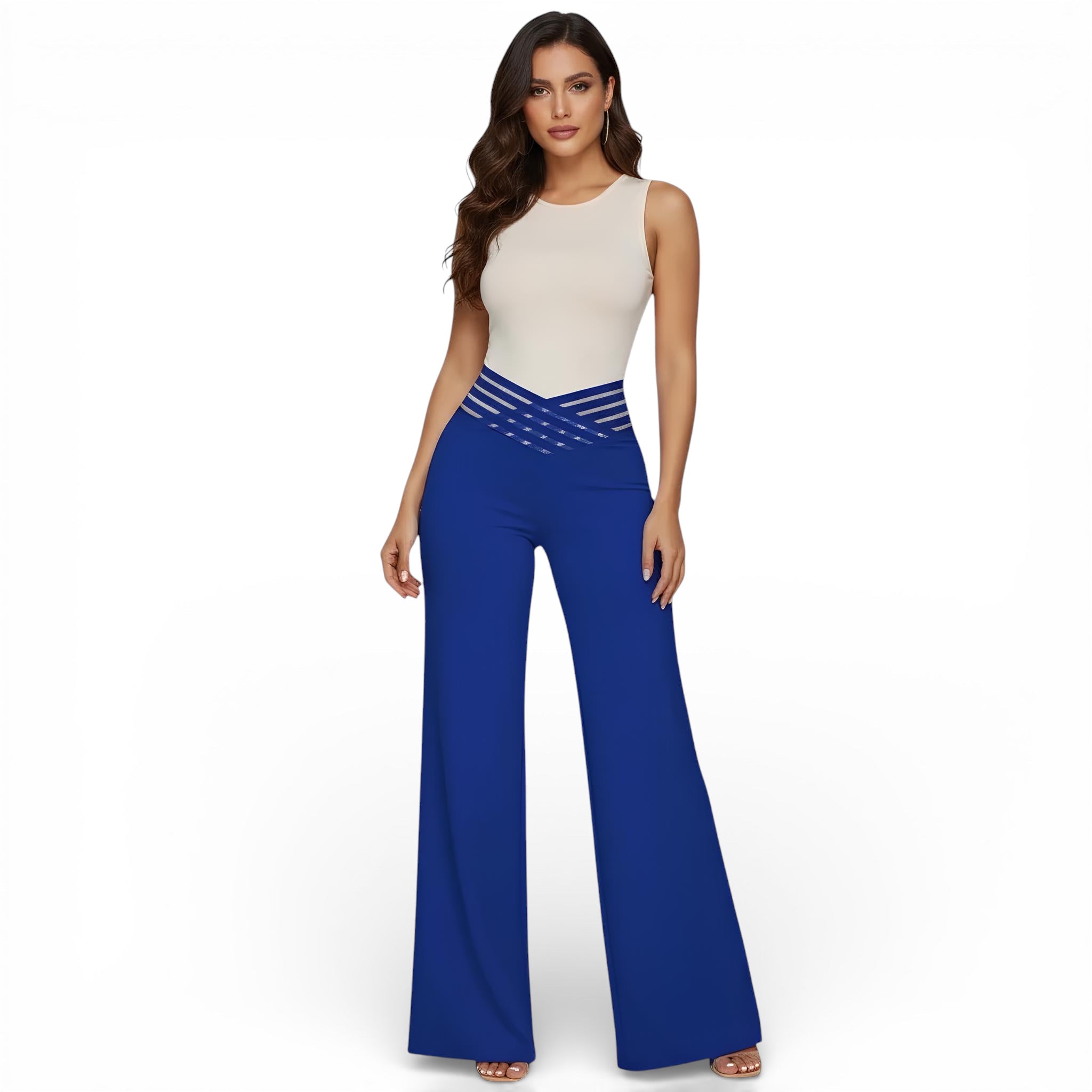 Pantalon style évasé maille croisée - taille haute