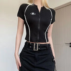 Y2K coréen Vintage Streetwear décontracté Acubi Harajuku Egirl T-Shirts Grunge hauts esthétique surdimensionné T-Shirts fermeture éclair haut court vêtements LUNAVIA PANTS
