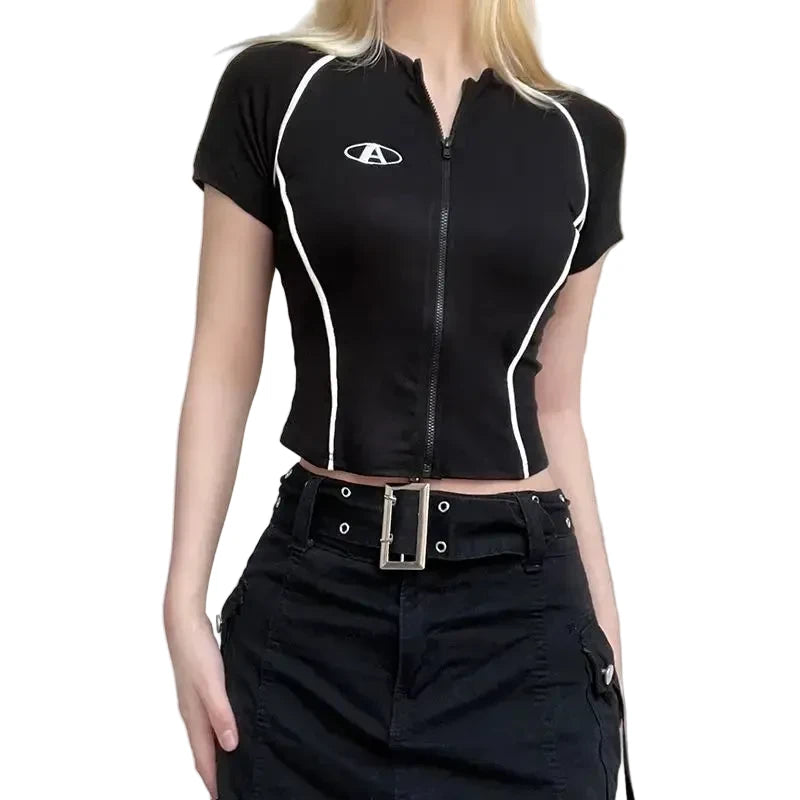 Y2K coréen Vintage Streetwear décontracté Acubi Harajuku Egirl T-Shirts Grunge hauts esthétique surdimensionné T-Shirts fermeture éclair haut court vêtements LUNAVIA PANTS