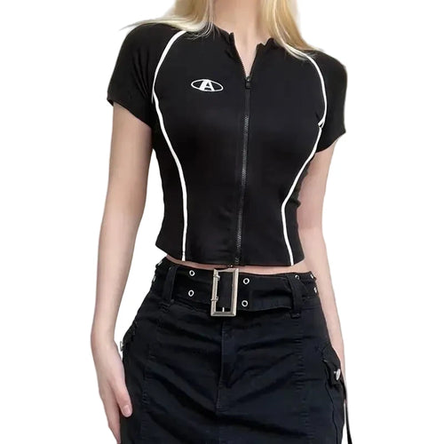 Y2K coréen Vintage Streetwear décontracté Acubi Harajuku Egirl T-Shirts Grunge hauts esthétique surdimensionné T-Shirts fermeture éclair haut court vêtements LUNAVIA PANTS