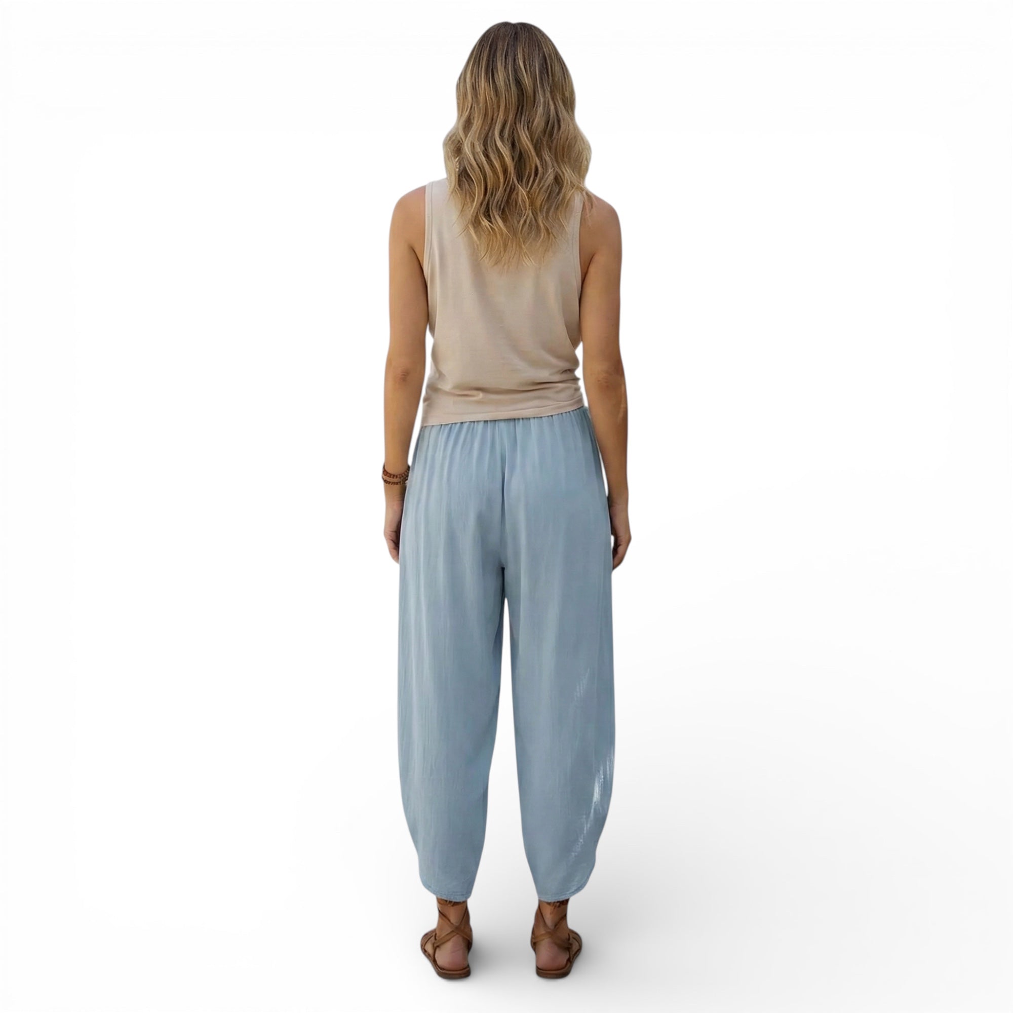 Pantalon  lin mélangé style "boho" vintage taille haute