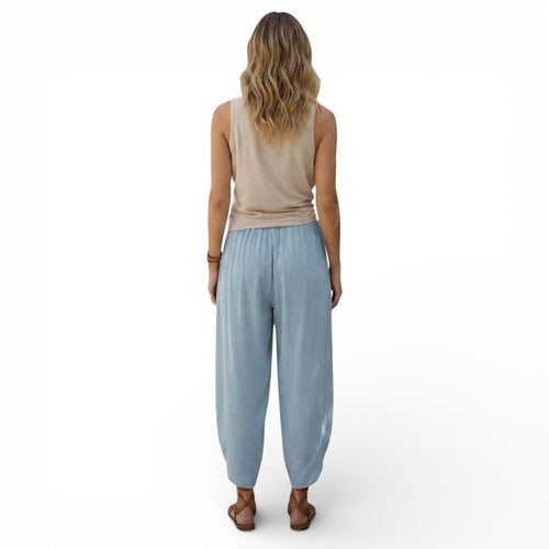 Pantalon  lin mélangé style "boho" vintage taille haute