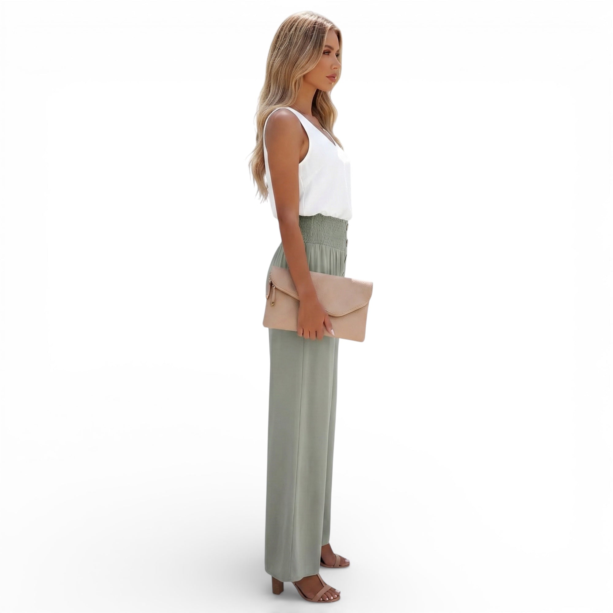 Pantalon lin mélangé taille haute