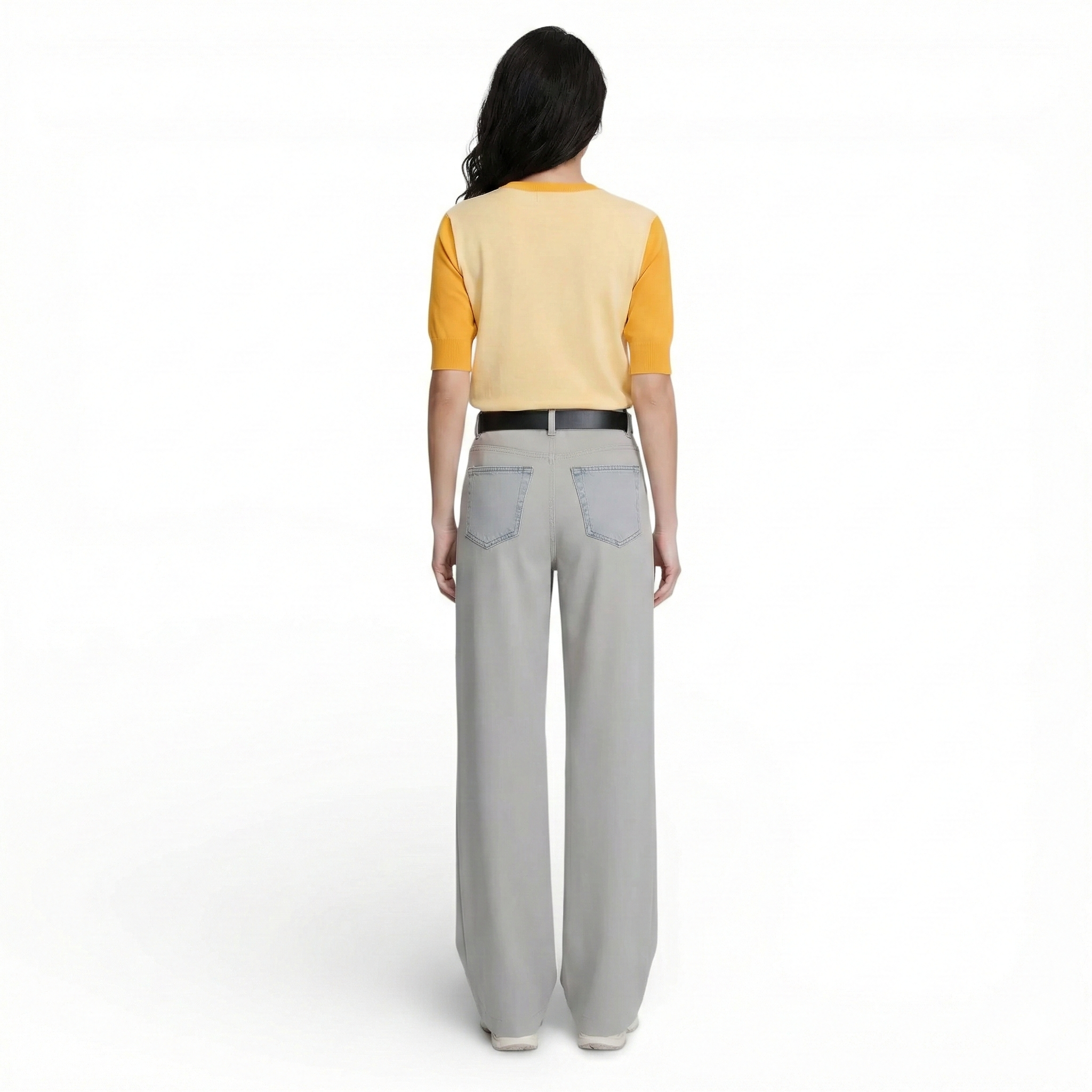 Pantalon jeans large-taille haute-lame droite