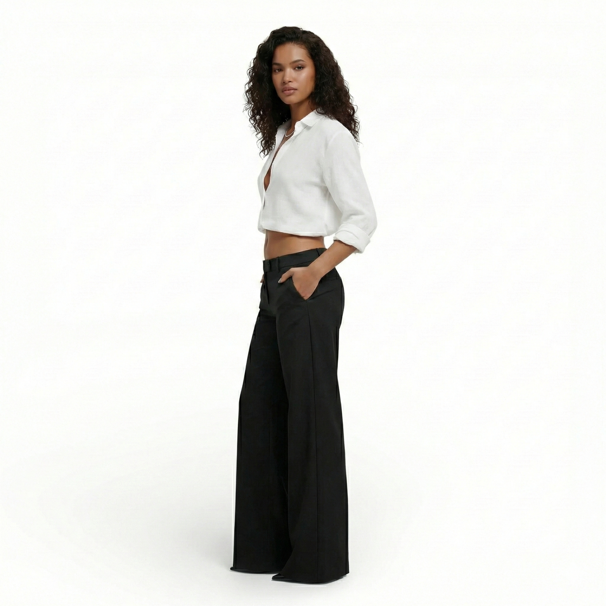 Pantalon coupe large-taille basse