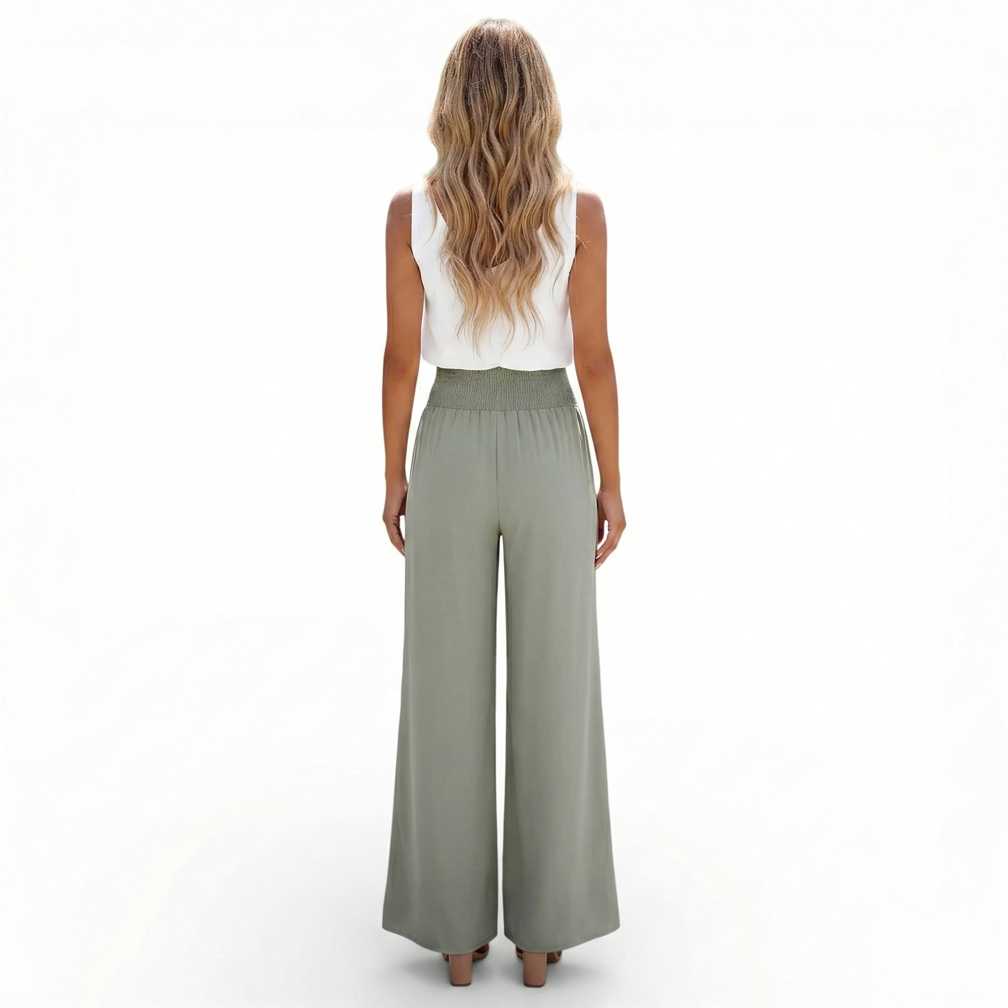 Pantalon lin mélangé taille haute