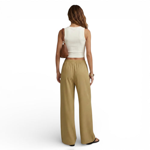 Pantalon ample en lin mélangé coupe jambe large