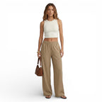 Pantalon ample en lin mélangé coupe jambe large