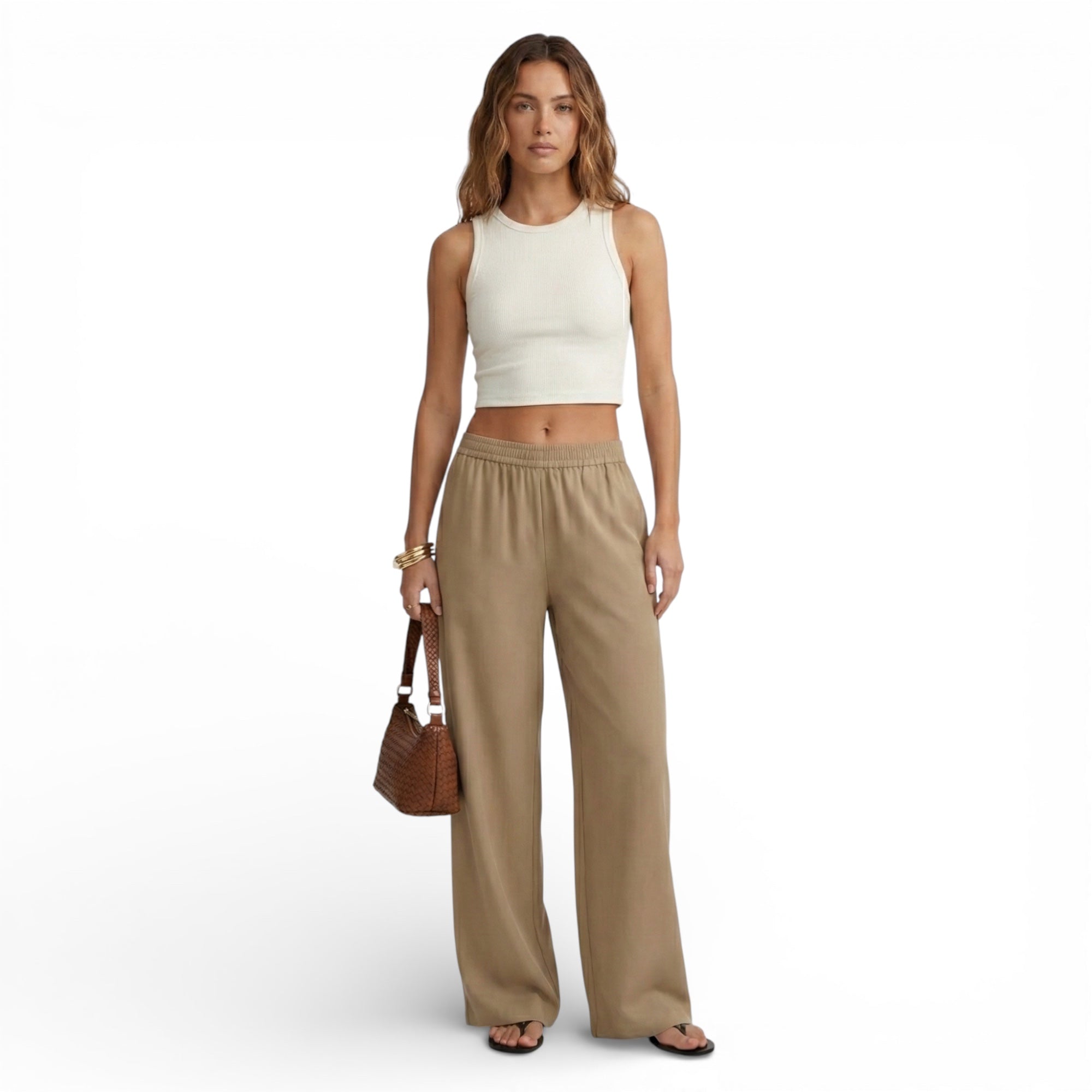 Pantalon ample en lin mélangé coupe jambe large