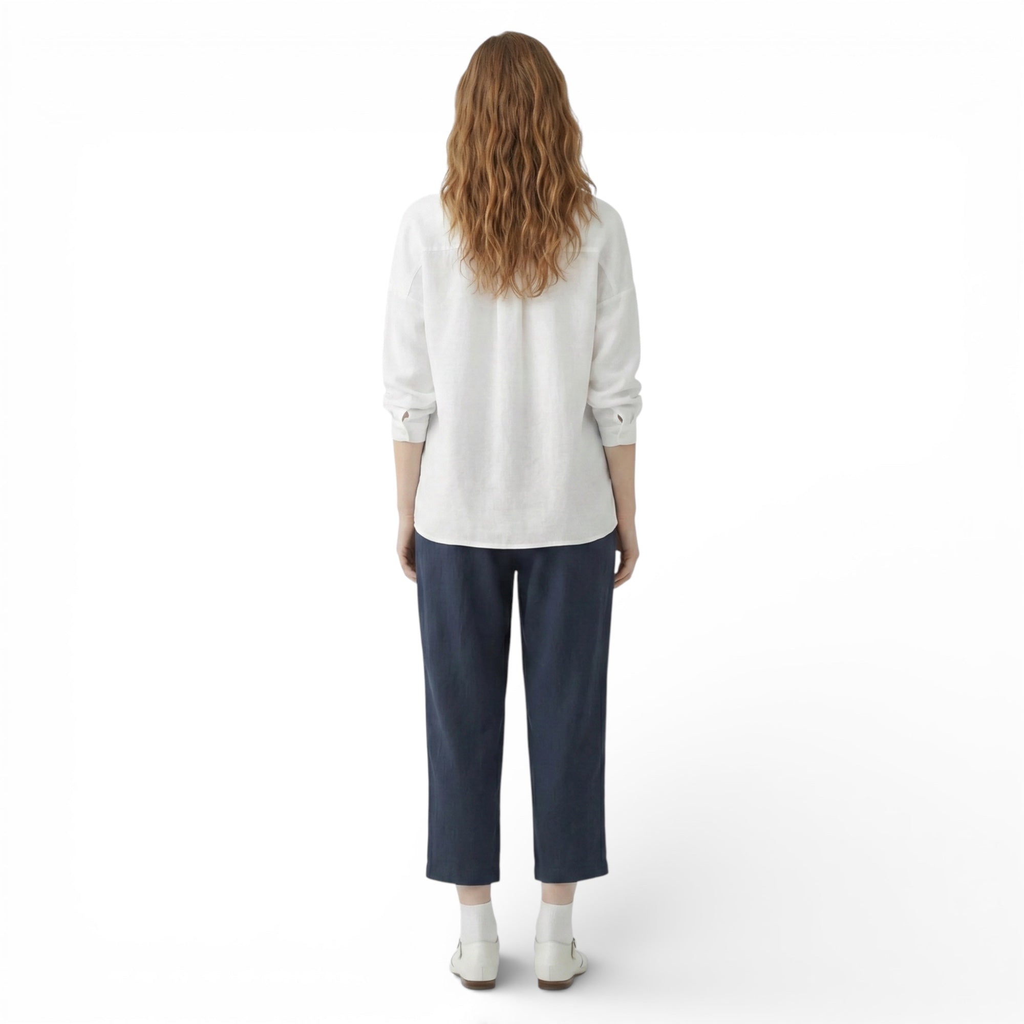 Pantalon court en lin mélangé style vintage taille haute