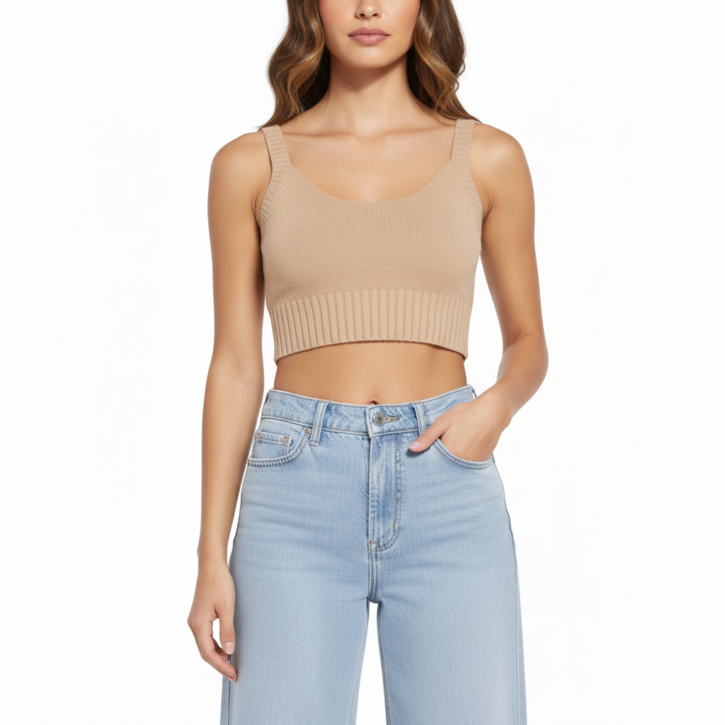 Pantalon jeans taille haute - coupe large