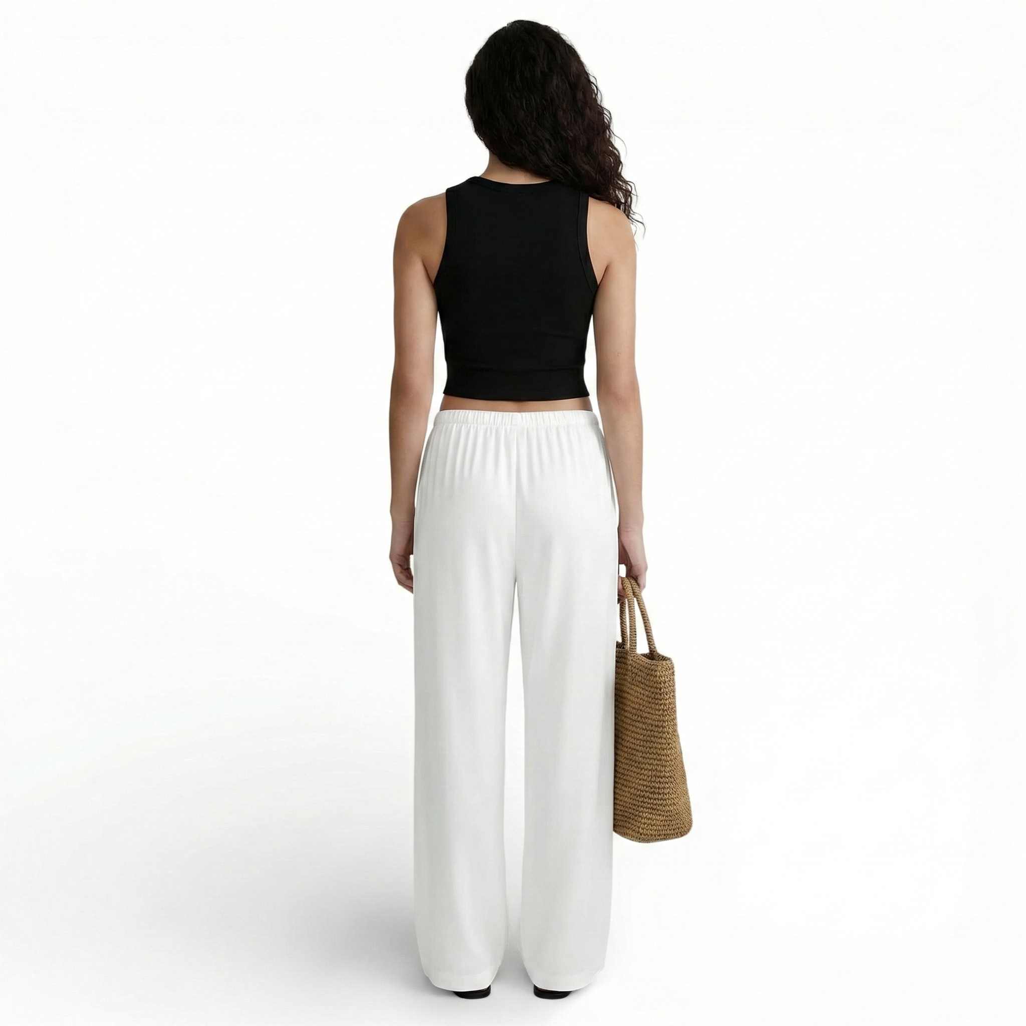 Pantalon lin mélangé  style slack à jambe large