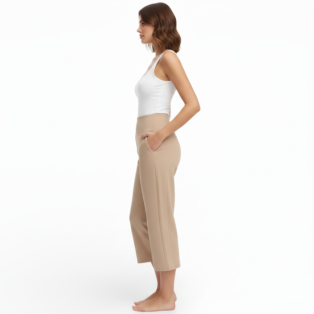 Pantalon taille haute-longueur 3/4  -style décontracté coupe active