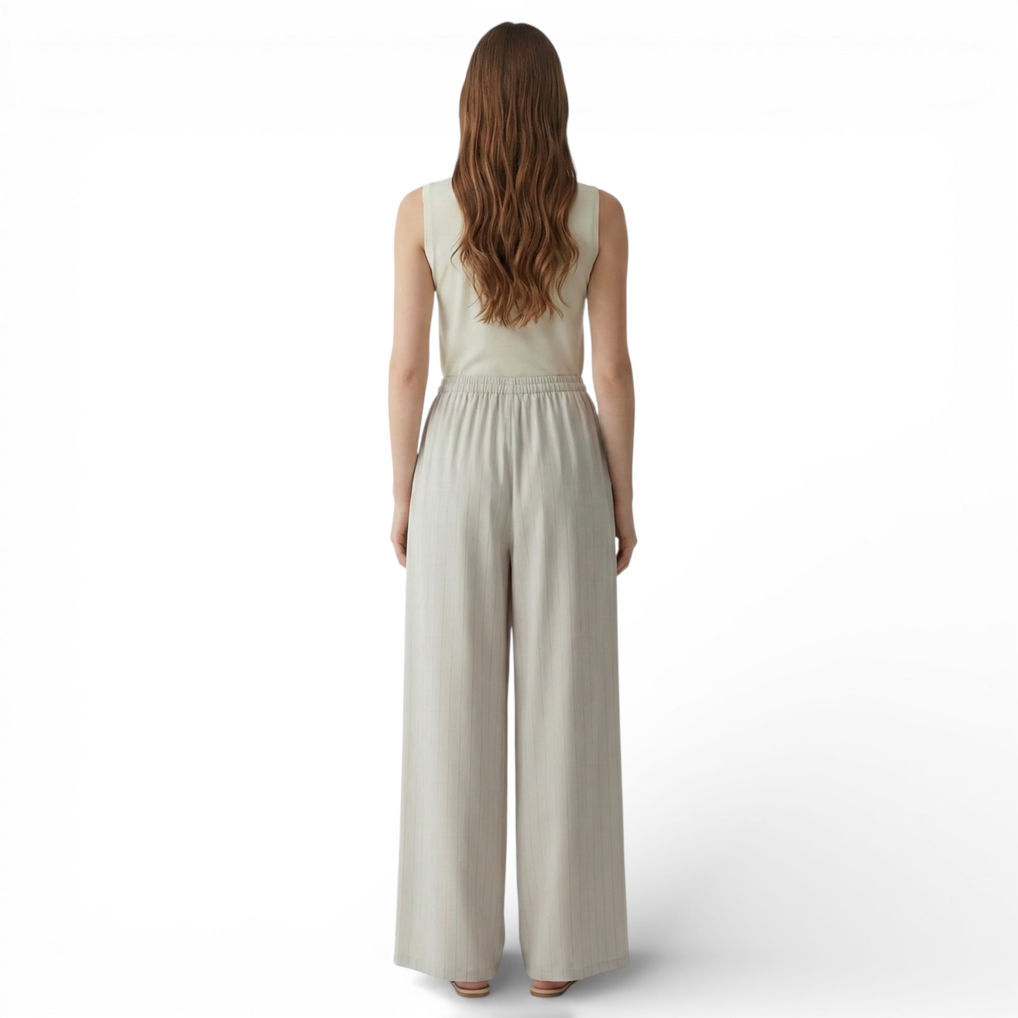 Pantalon en lin mélangé à rayures taille haute jambe large