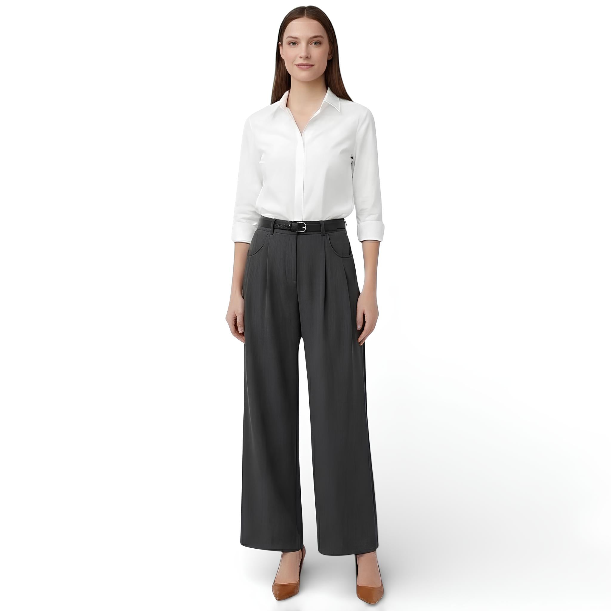 Pantalon tailleur style large-taille haute
