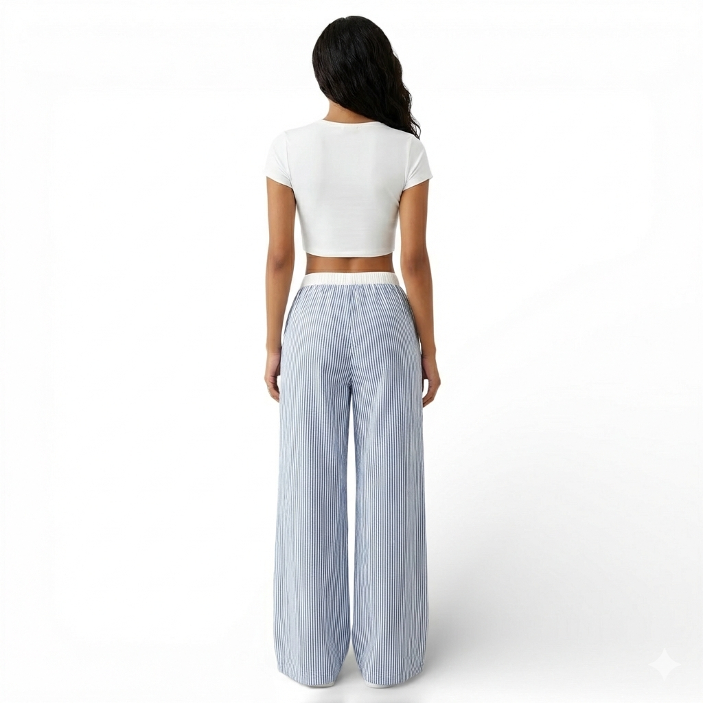 Pantalon large tissé à rayures