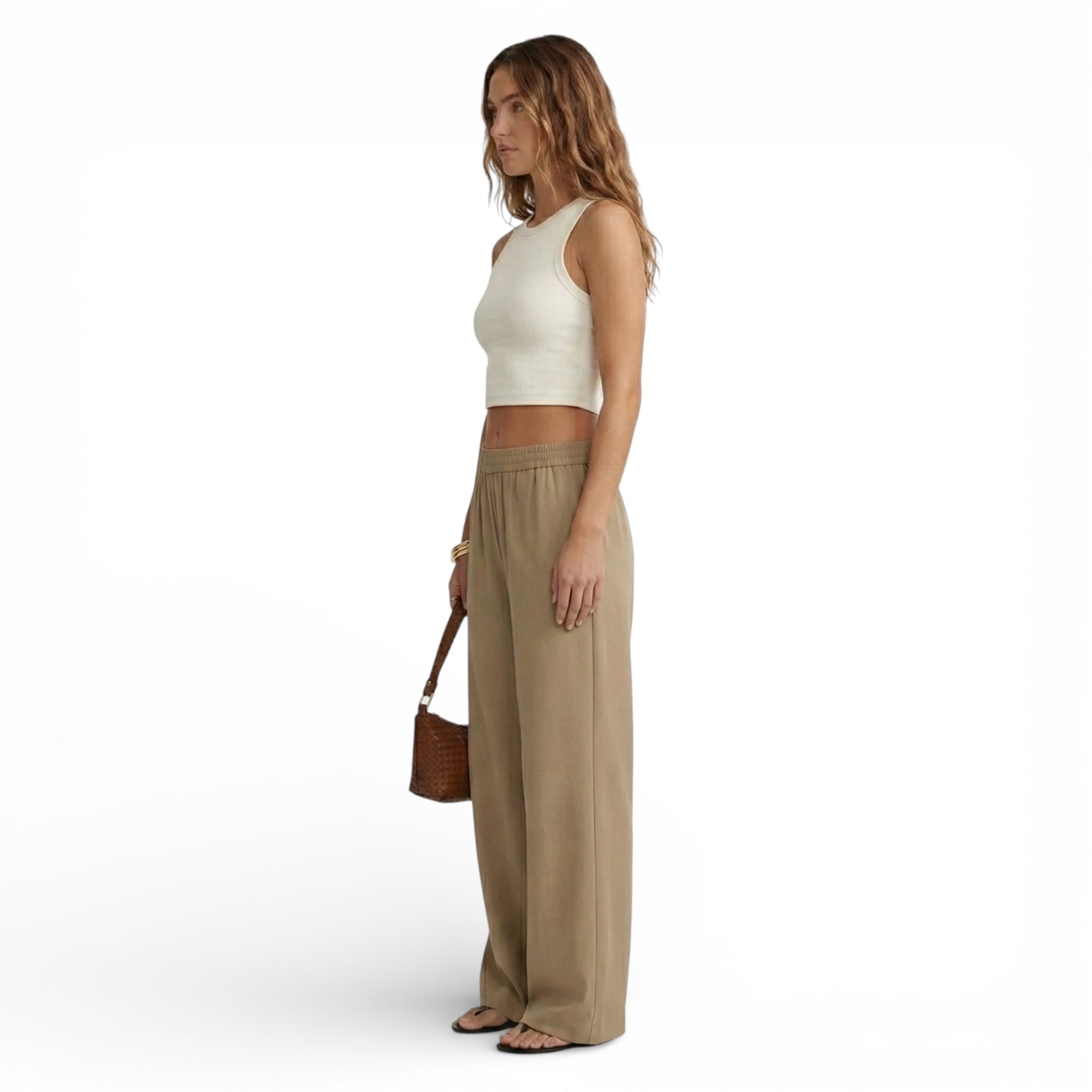 Pantalon ample en lin mélangé coupe jambe large