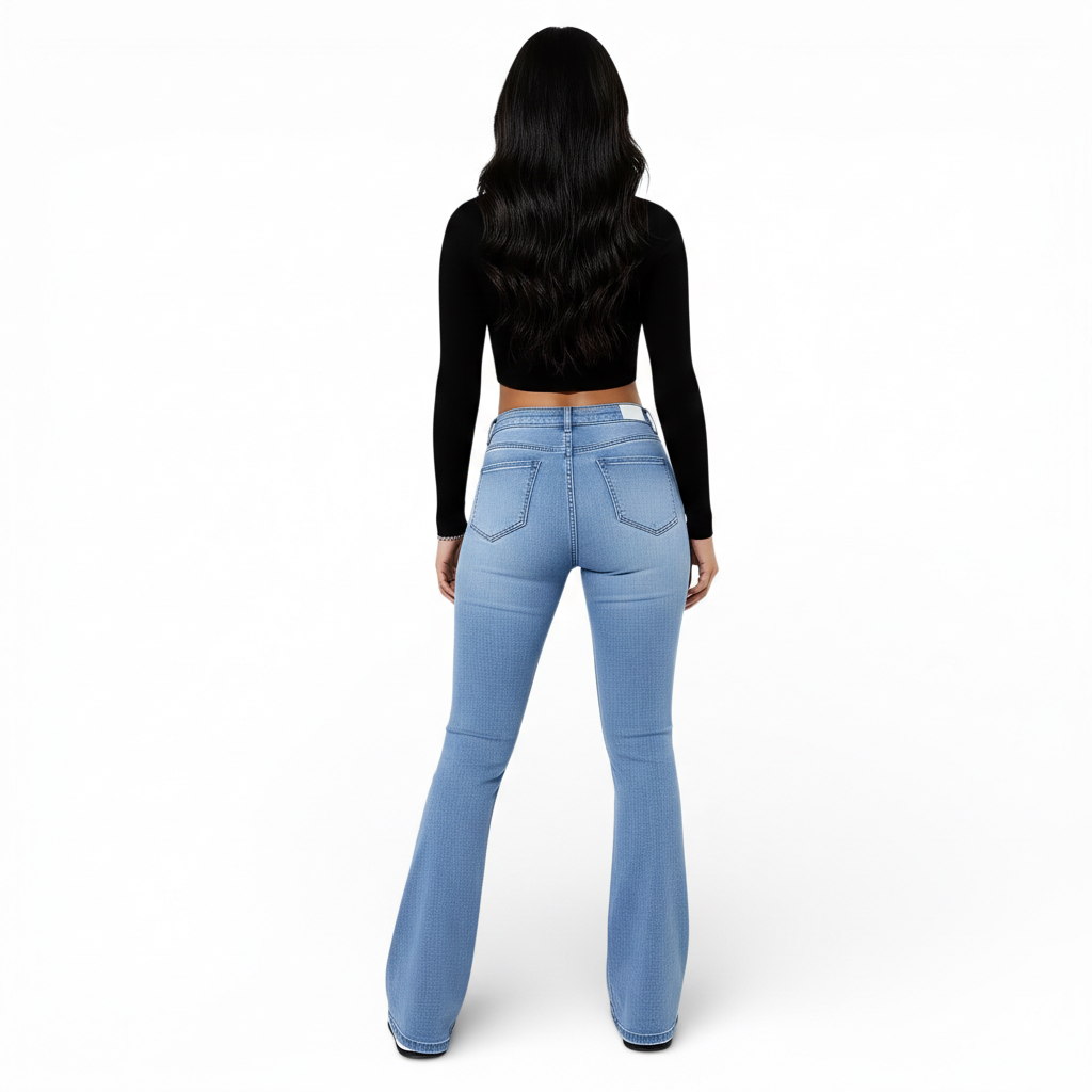 Pantalon jeans taille haute-coupe évasée