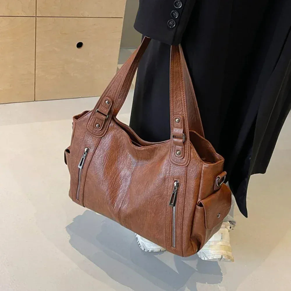 Grand Sac à Main Vintage Multipoches Marron à Bandoulière LUNAVIA PANTS