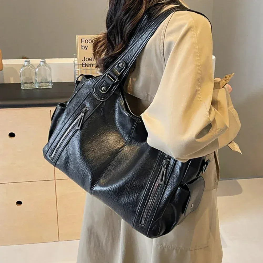 Grand Sac à Main Vintage Multipoches Marron à Bandoulière LUNAVIA PANTS