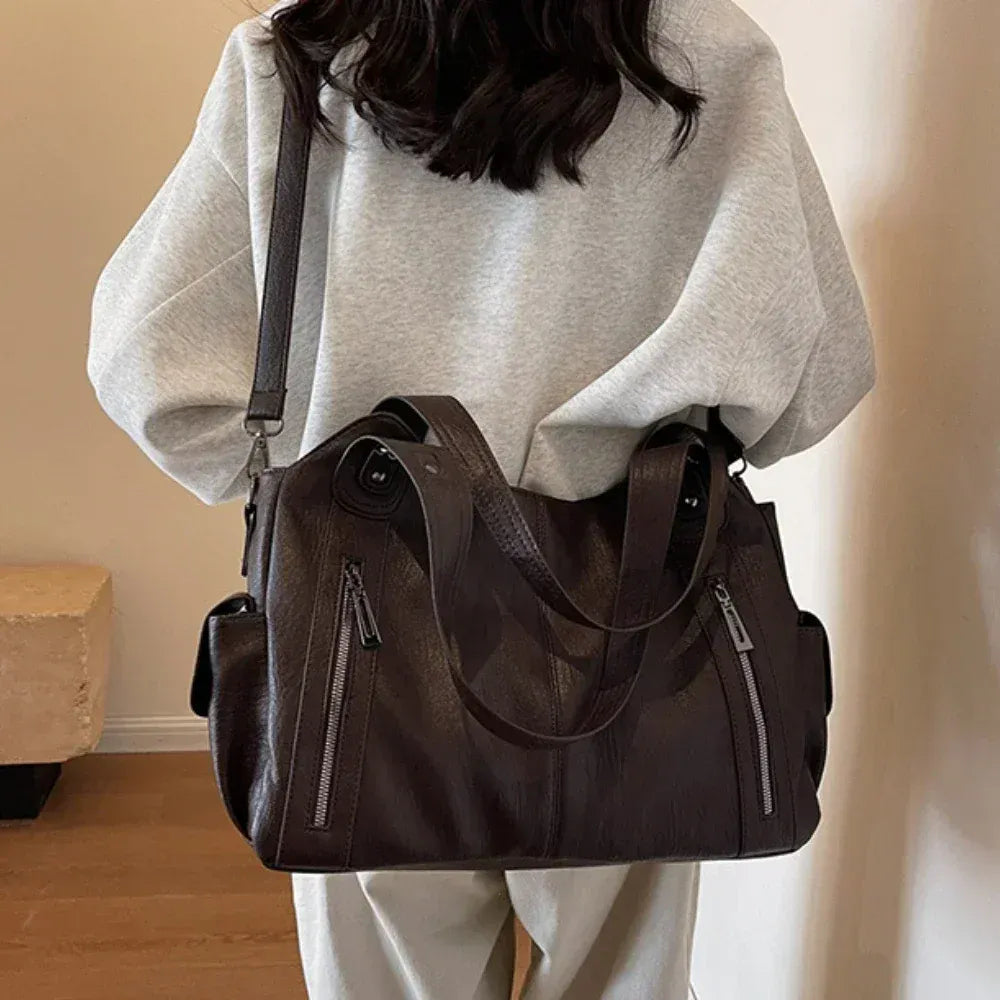 Grand Sac à Main Vintage Multipoches Marron à Bandoulière LUNAVIA PANTS