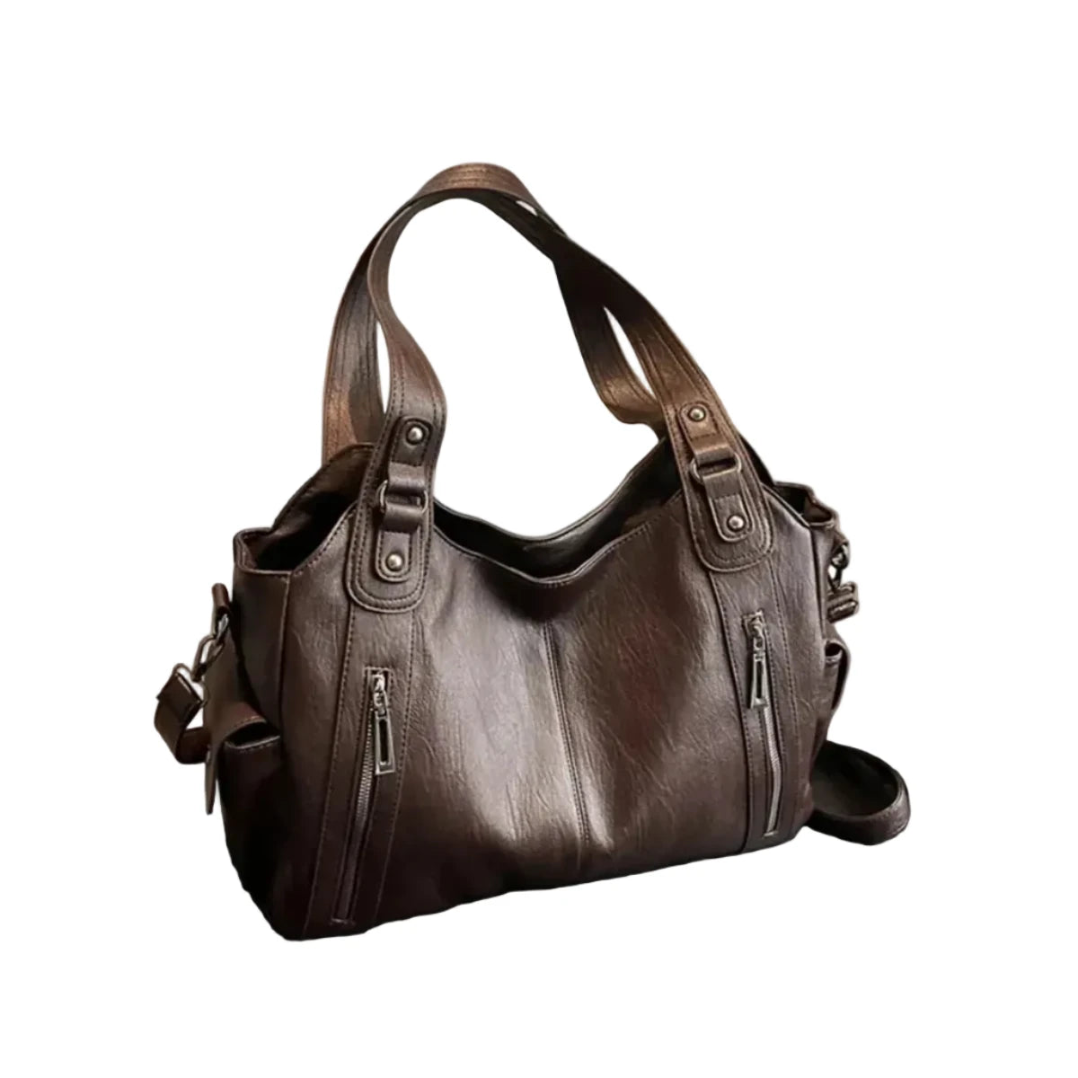 Grand Sac à Main Vintage Multipoches Marron à Bandoulière
