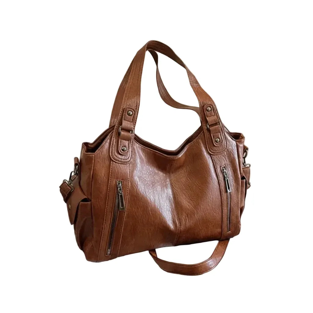 Grand Sac à Main Vintage Multipoches Marron à Bandoulière LUNAVIA PANTS