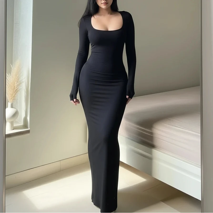 L'Absolue – Robe Longue Sculptante à Manches Longues