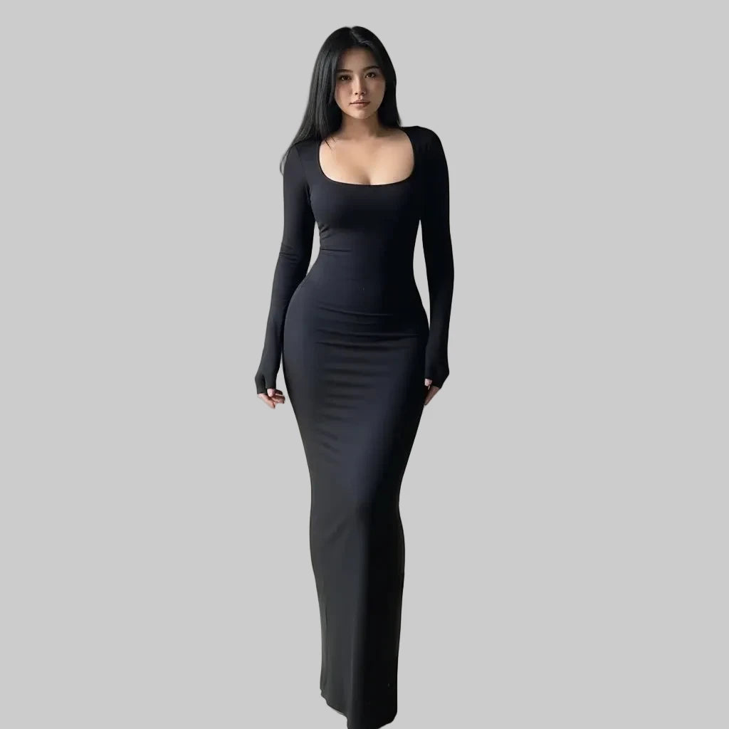 L'Absolue – Robe Longue Sculptante à Manches Longues