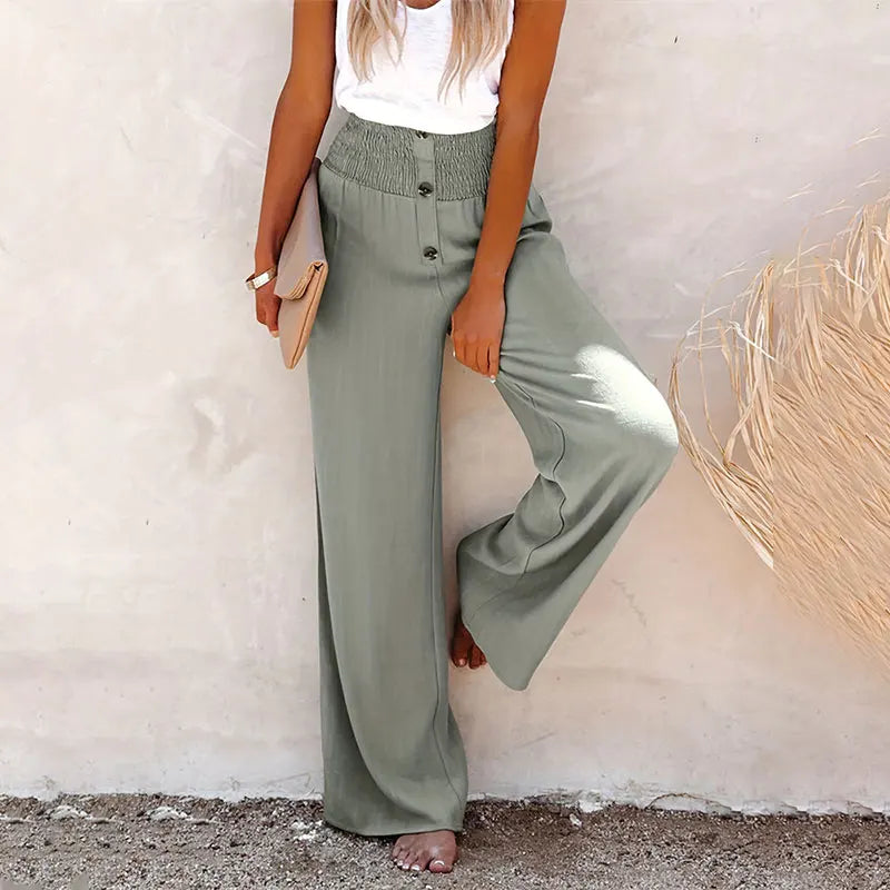 L'Oasis – Pantalon Fluide Taille Smockée à Boutons