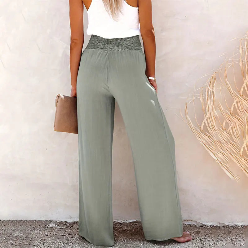 L'Oasis – Pantalon Fluide Taille Smockée à Boutons