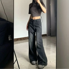 L'Urbain – Pantalon Jean Wide Leg Taille Haute Délavé