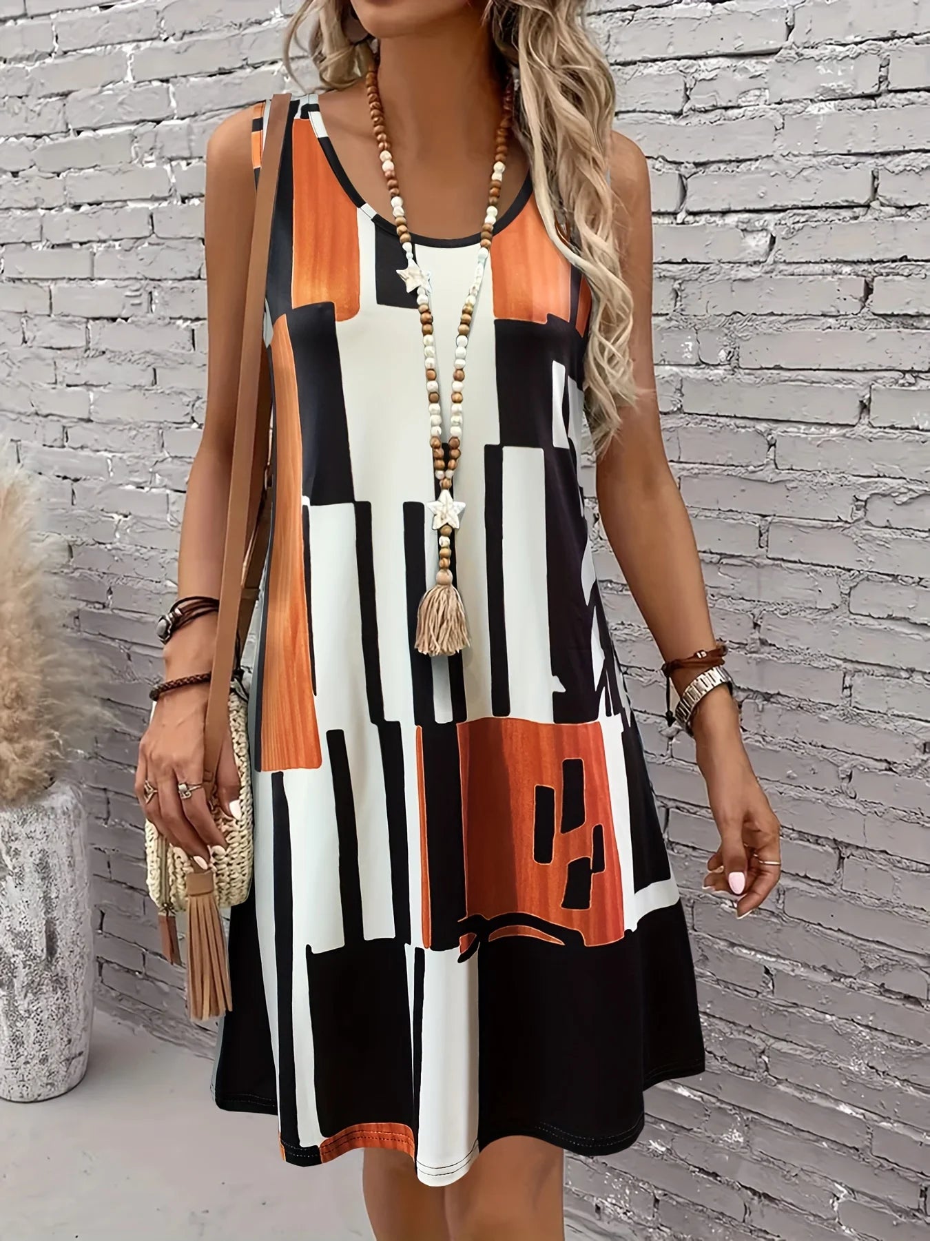 La Bohème – Robe Courte Fluide au Motif Géométrique