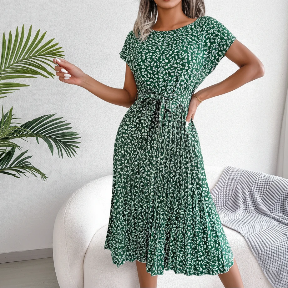 La Bucolique – Robe Mi-Longue Plissée & Fleurie