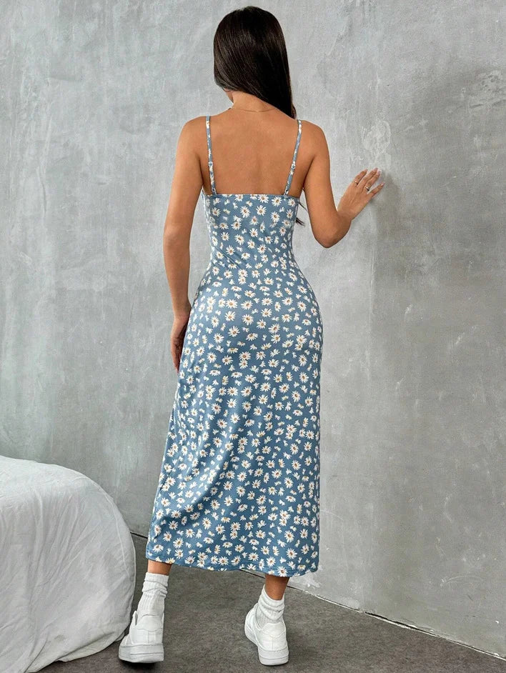 La Dolce Vita – Robe Midi Fendue Imprimé Porcelaine