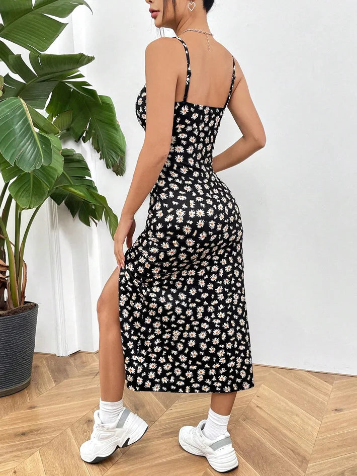 La Dolce Vita – Robe Midi Fendue Imprimé Porcelaine