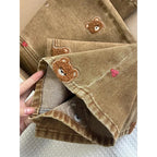 Le Malicieux – Pantalon Jean Marron Détails Dentelle & Oursons