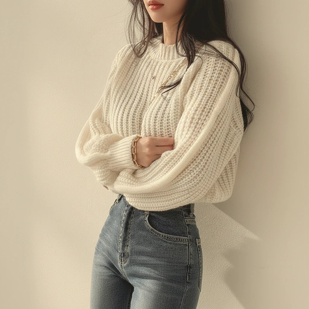 Le Réconfortant – Pull Cocon en Grosse Maille & Manches Ballon