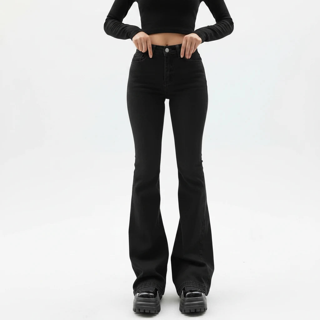 Le Rétro-Chic – Pantalon Jean Flare Taille Haute Délavé