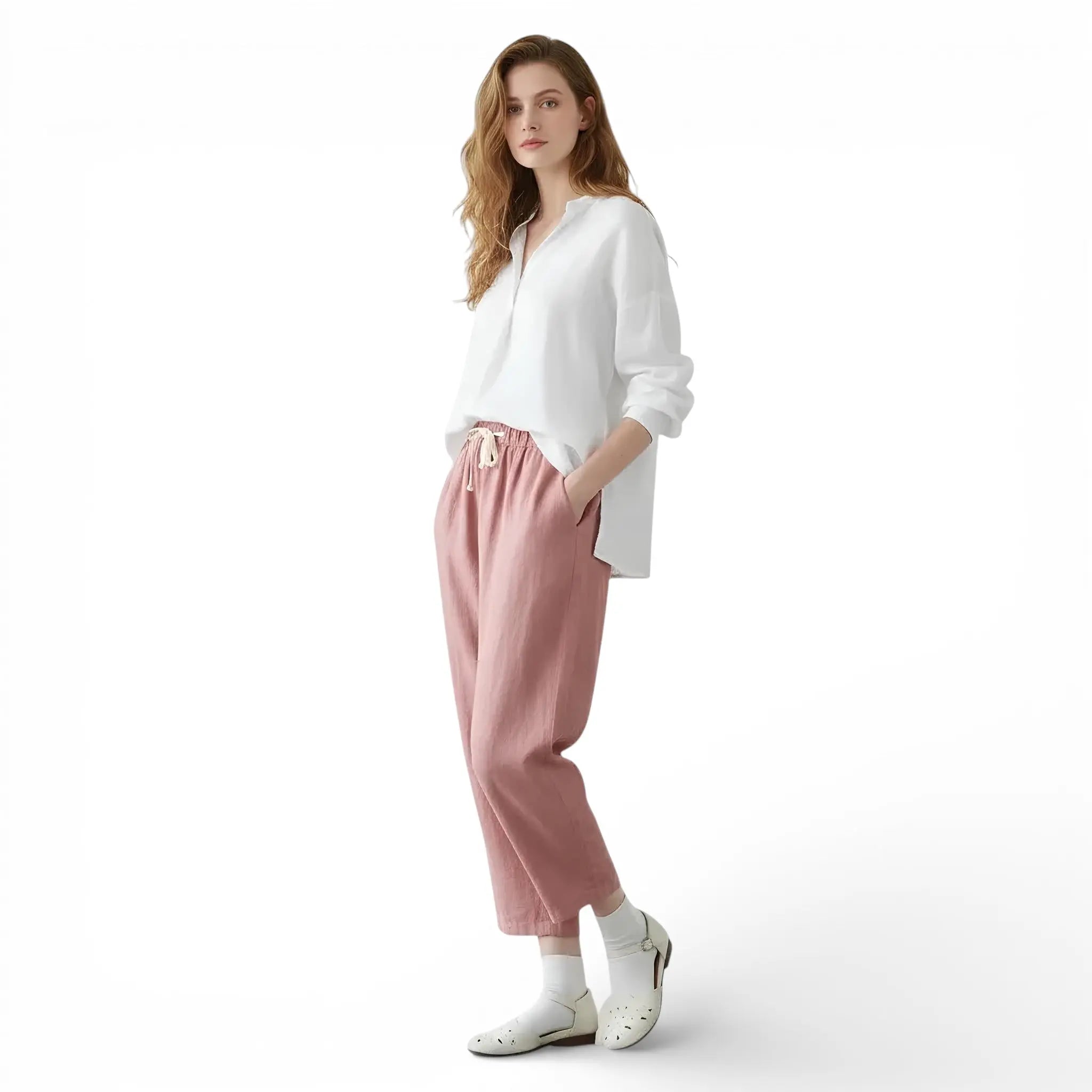 Pantalon court en lin mélangé style vintage LUNAVIA PANTS