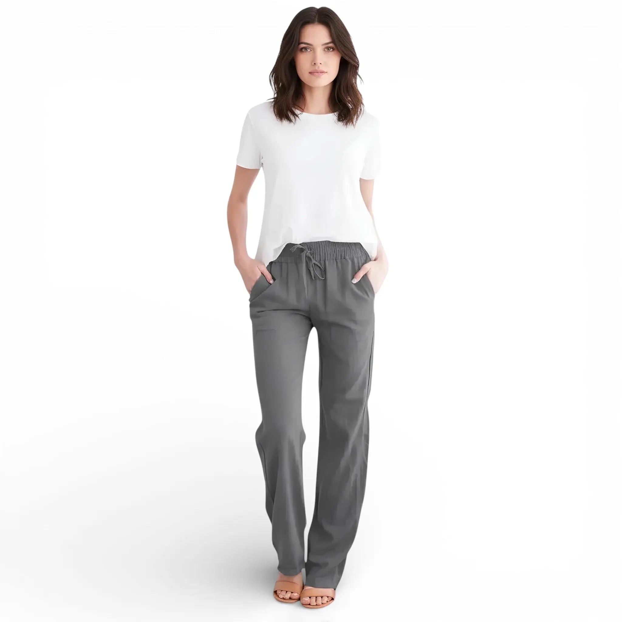 Pantalon en Lin mélangé taille élastiquée - coupe classique LUNAVIA PANTS
