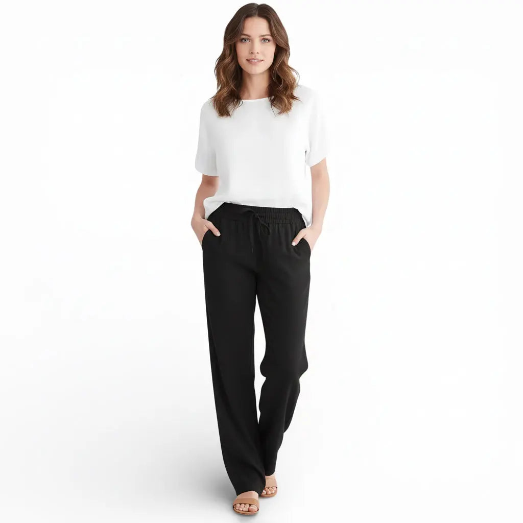 Pantalon en Lin mélangé taille élastiquée - coupe classique LUNAVIA PANTS