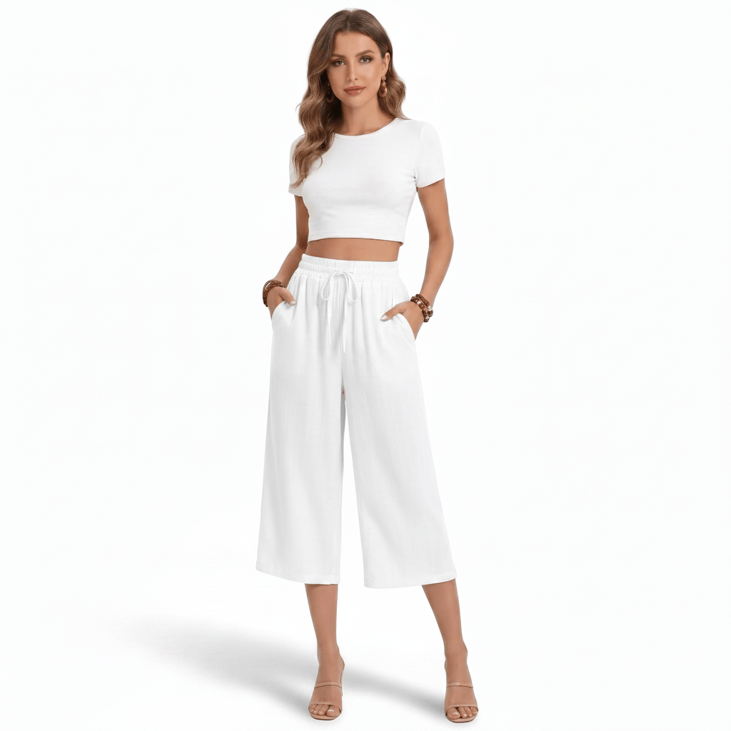 Pantalon fluide taille haute en lin mélangé LUNAVIA PANTS