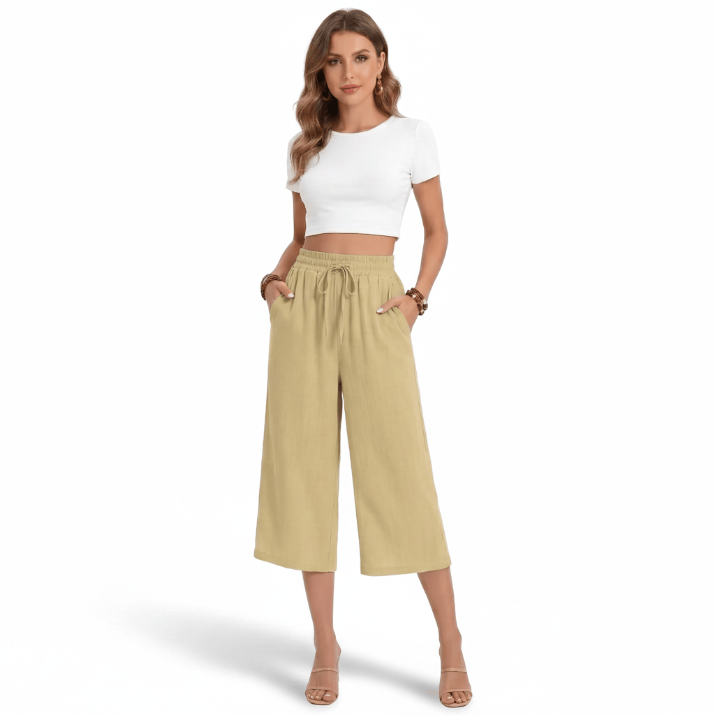 Pantalon fluide taille haute en lin mélangé LUNAVIA PANTS