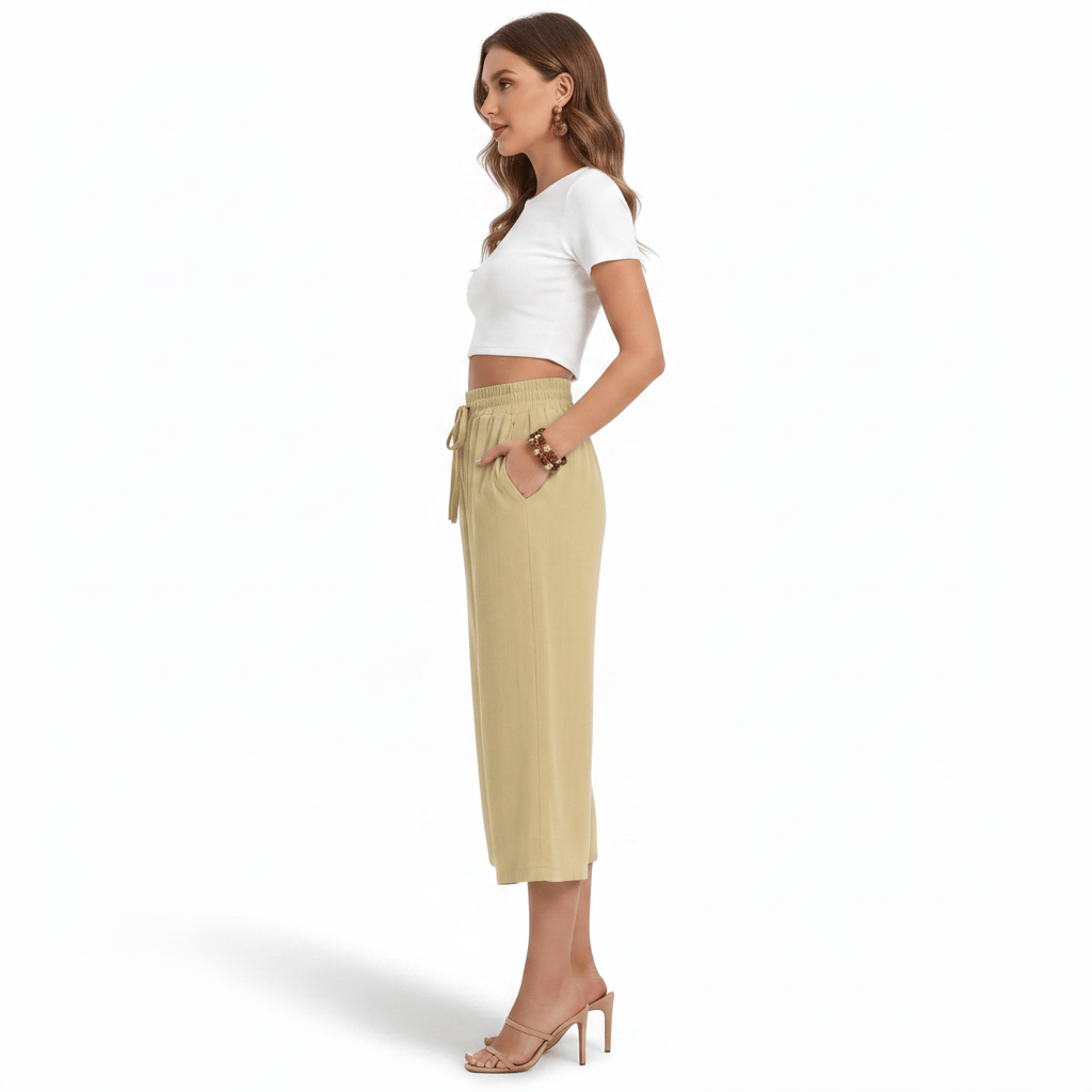 Pantalon fluide taille haute en lin mélangé LUNAVIA PANTS