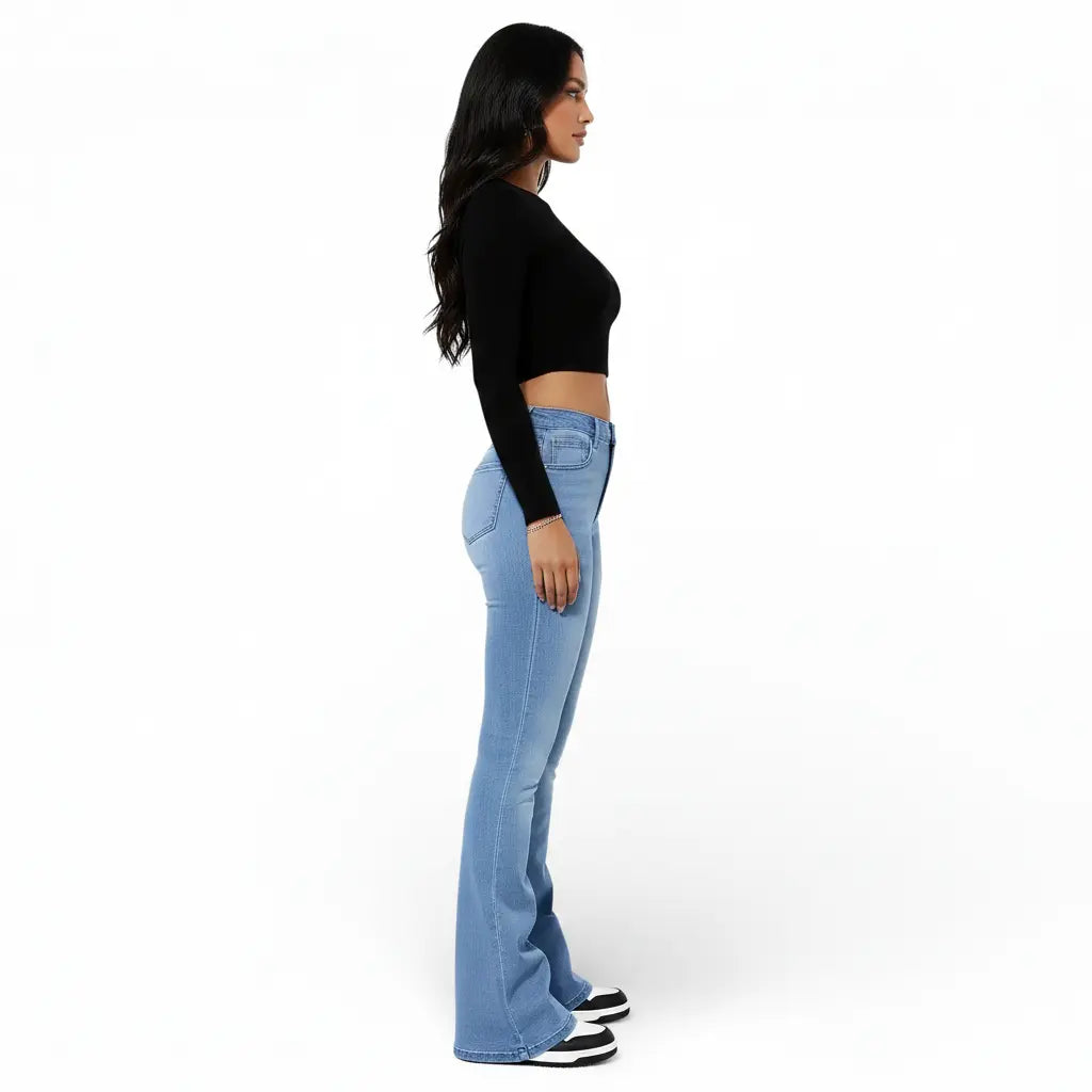 Pantalon jeans taille haute-coupe évasée LUNAVIA PANTS