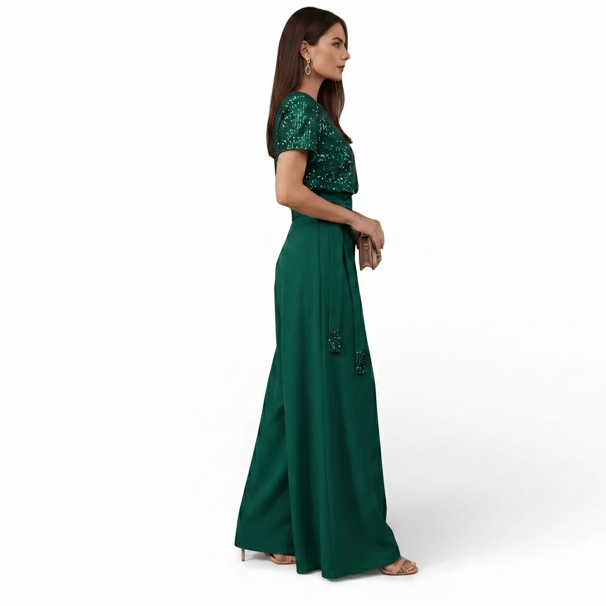 Pantalon large coupe couverte & haut à paillettes manche courte LUNAVIA PANTS
