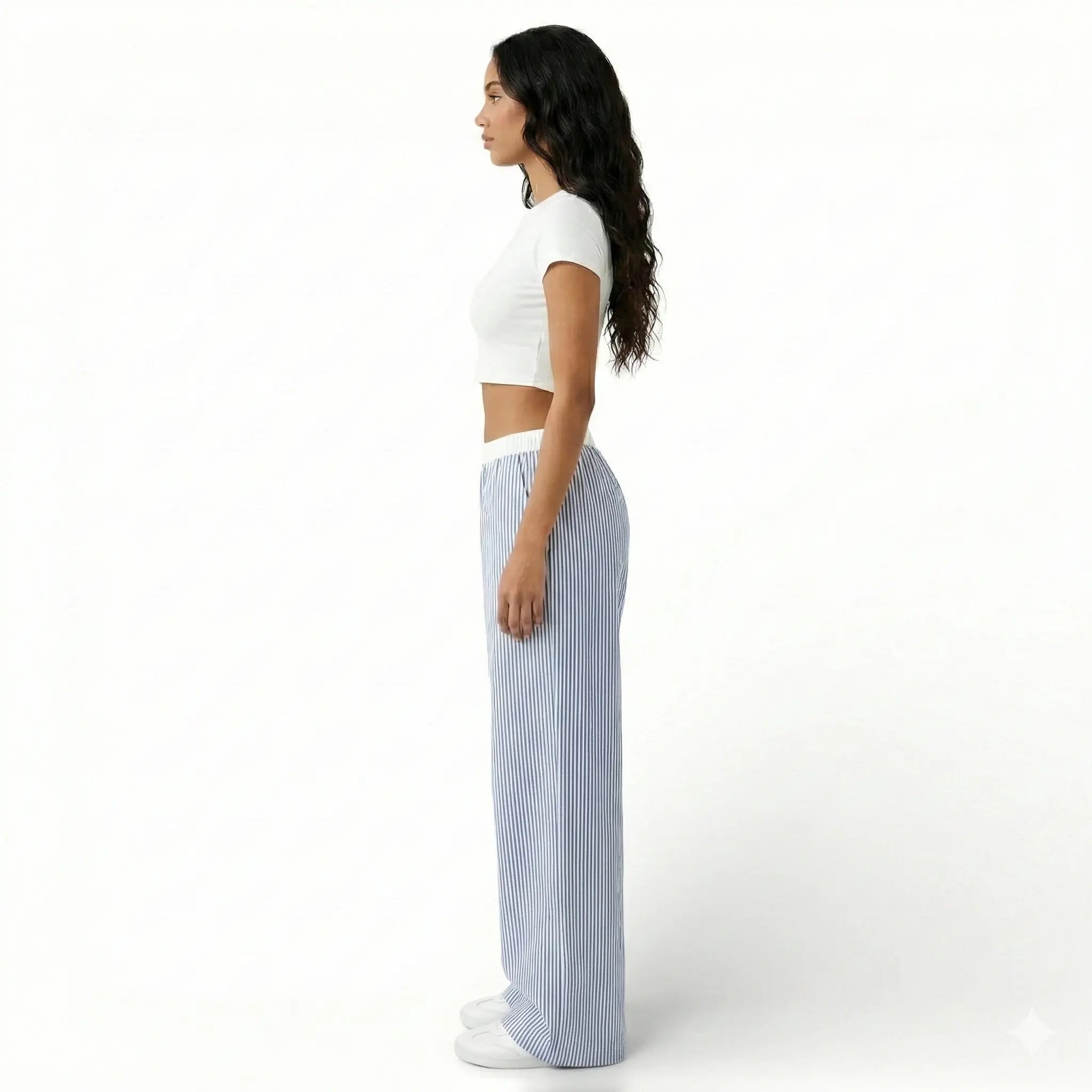 Pantalon femme large, rayures
