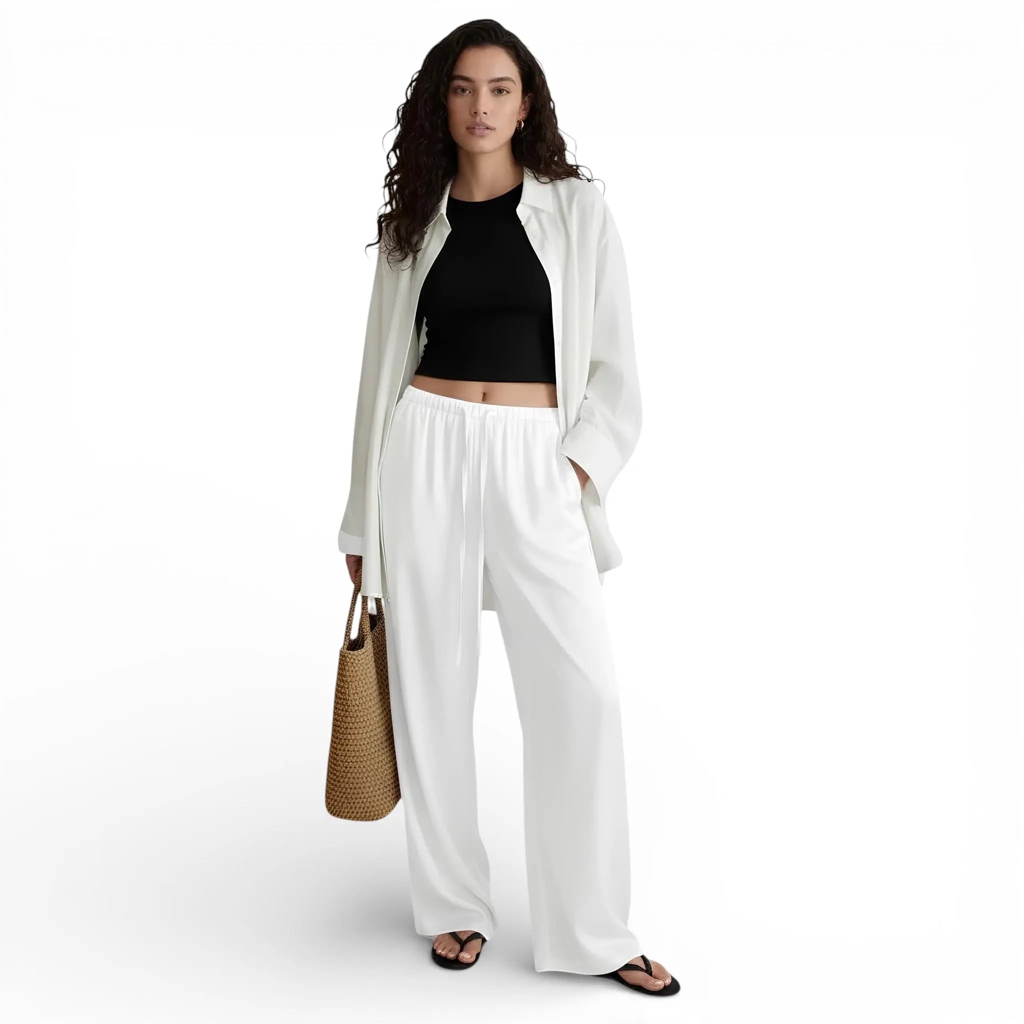 Pantalon lin mélangé  slack à jambe large LUNAVIA PANTS