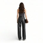 L'Audacieux – Pantalon Large Taille Haute en Simili Cuir